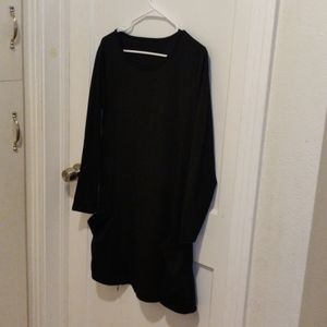 Scoop neck black large pocket A-line dress